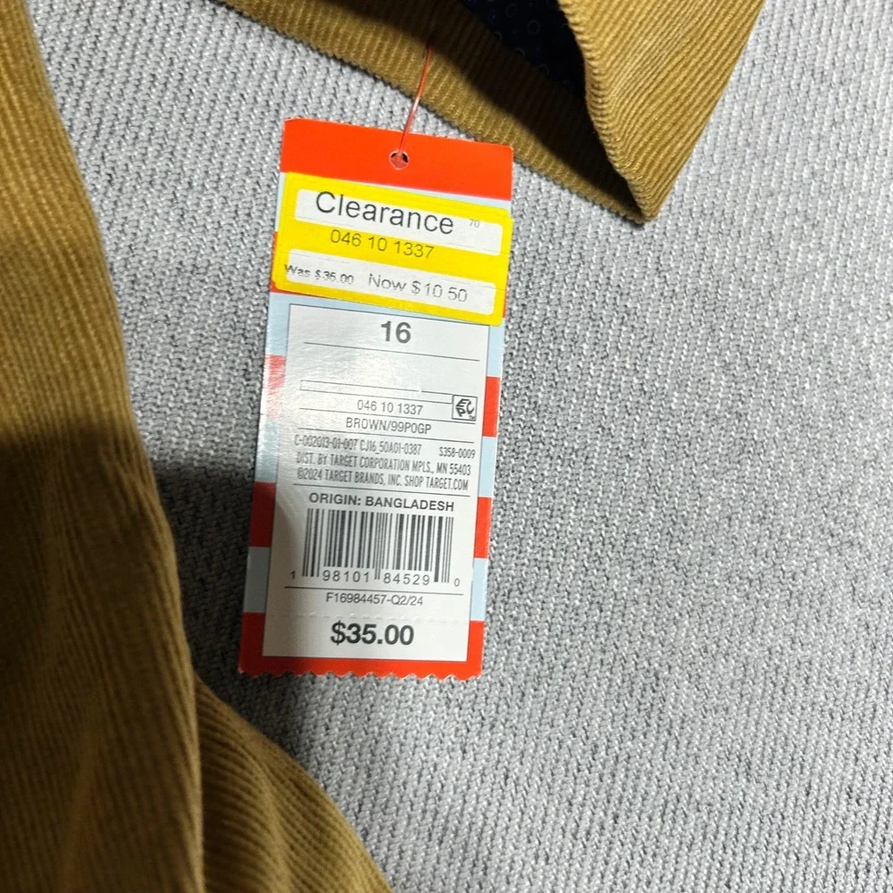 Cat & Jack Boys Corduroy Blazer Jacket Size 16 Brown Mustard Suit Coat NWT
